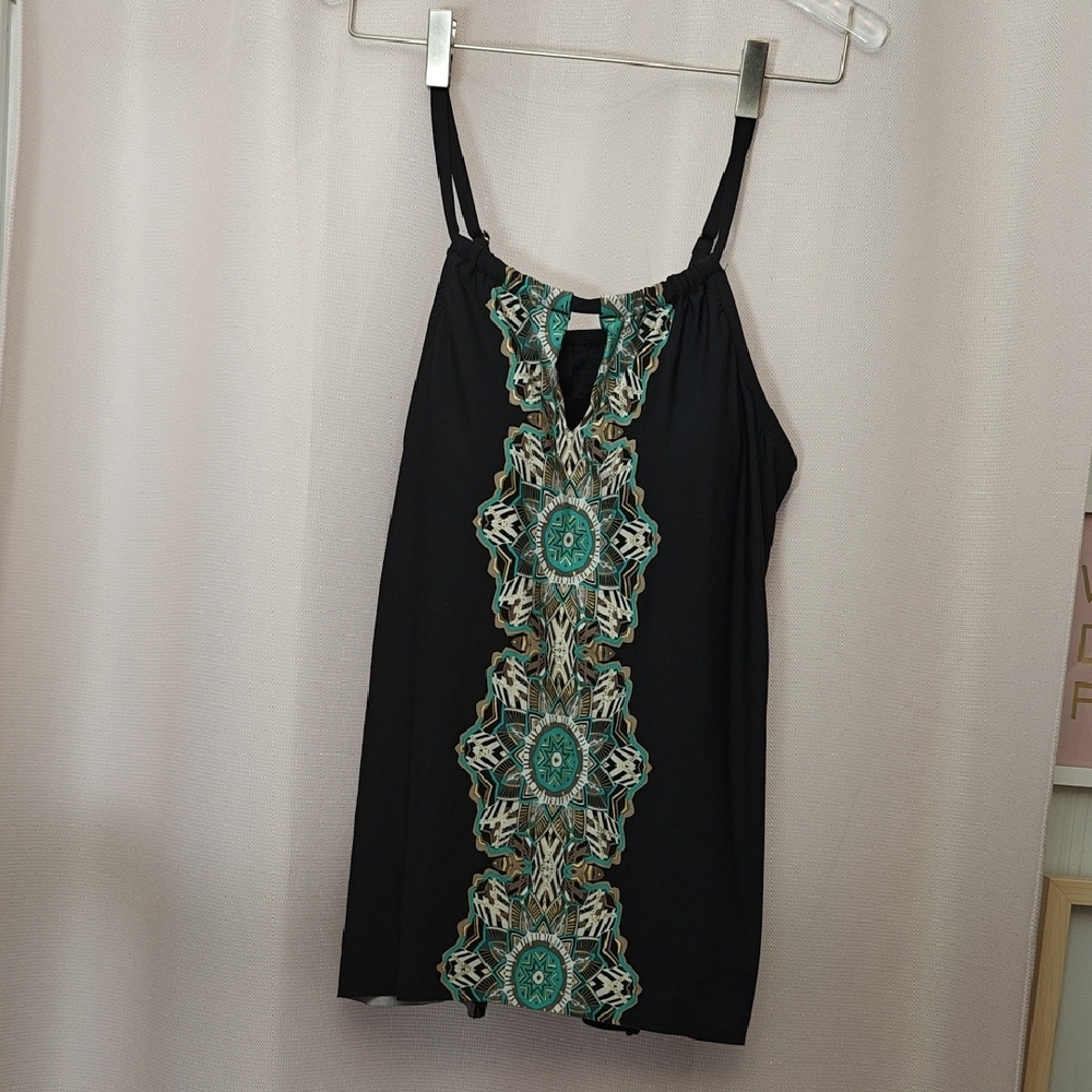 Miraclesuit Black Camisole with Green Pattern